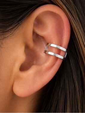 NEW - Silver Double Line Ear Cuff Minimalist Chic Trendy Design